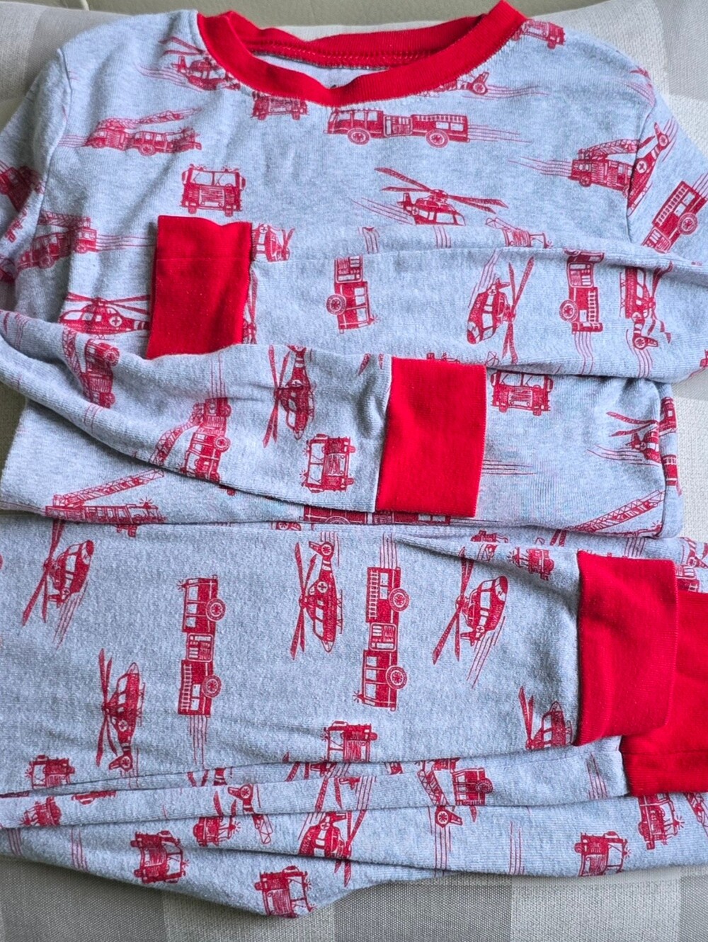 Boys Longsleeve Pajama Set Firetruck Helicopter Member's Mark Size Red Gray